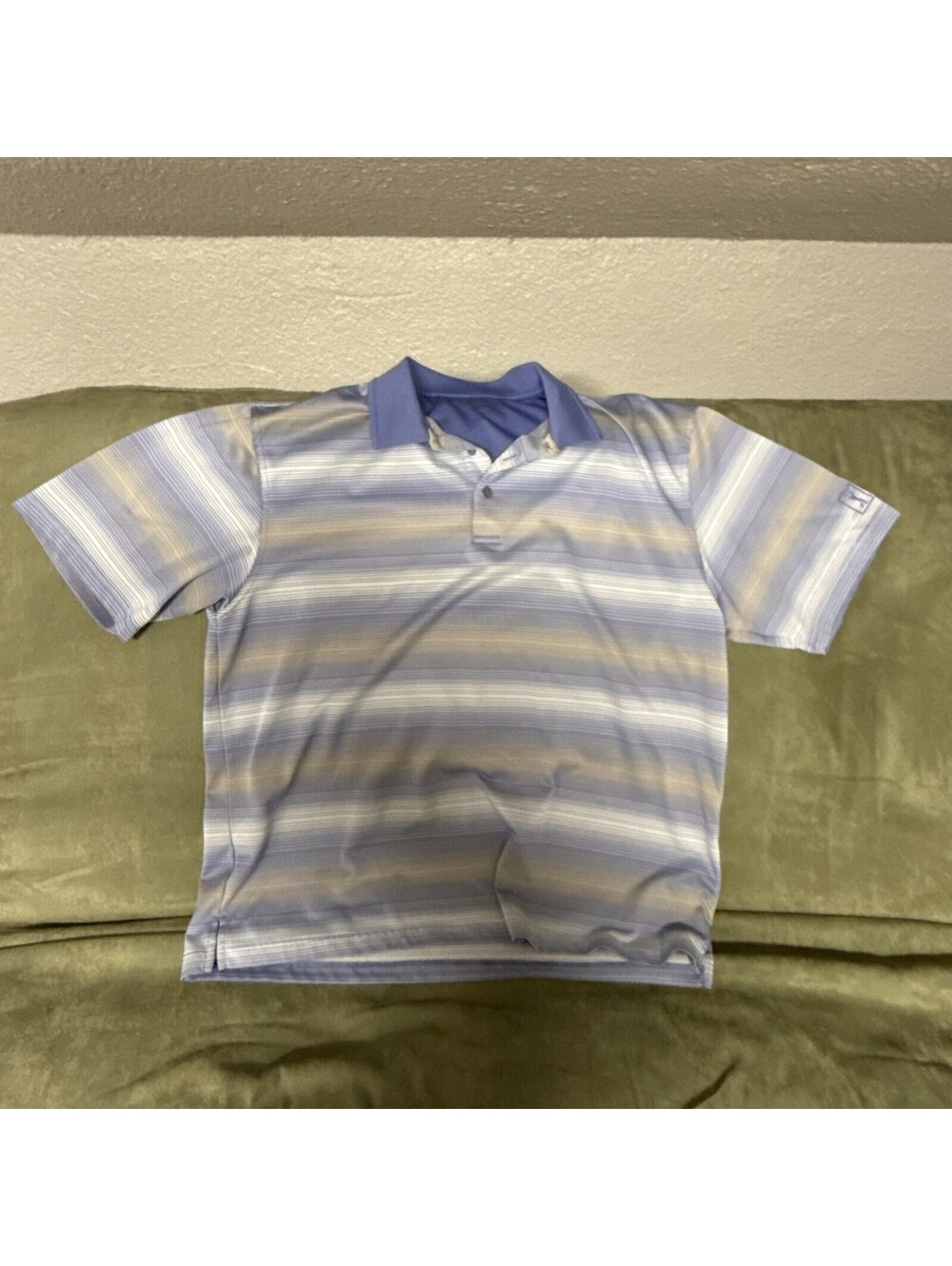 Pga Tour Golf Shirt XXL Mens Blue Purple Stripe Polo Collared Short Sleeve